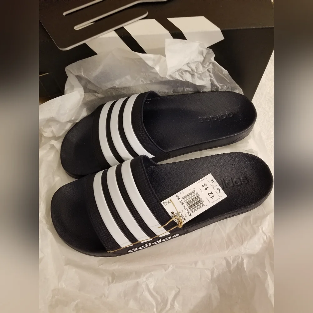 Adidas Black White Slides Sandals Flip Flops Size 12 / 13